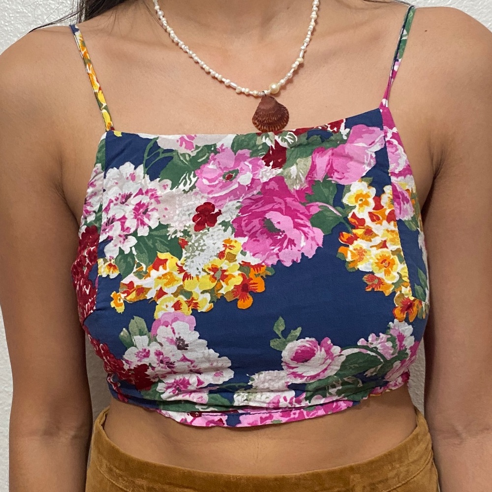 Brandy Melville Floral Blue Halter Tank Top